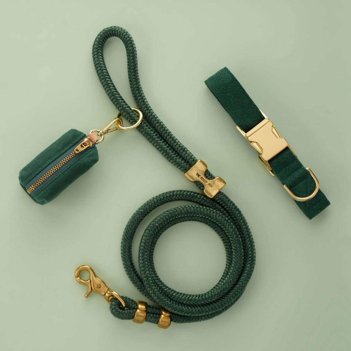 Evergreen Herringbone Flannel Collar Walk Set
