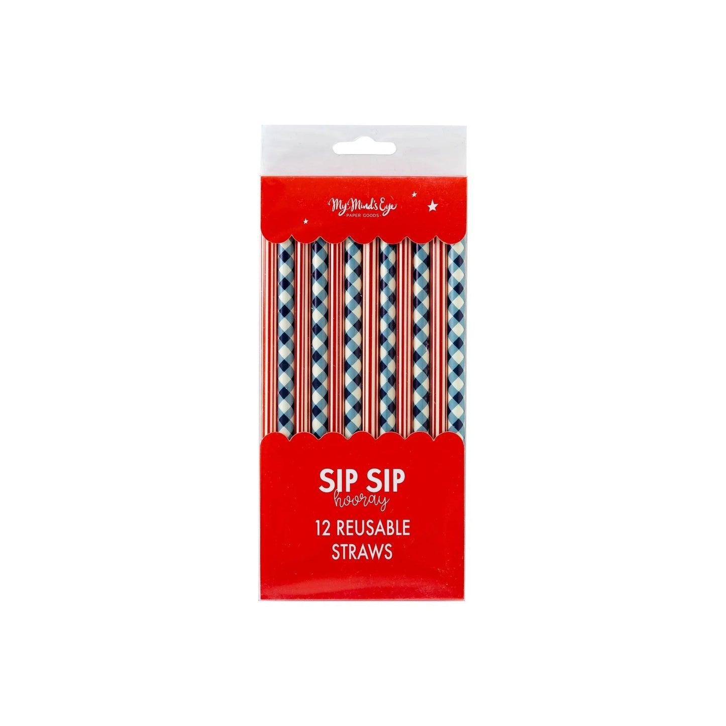 Blue Plaid & Red Striped Reusable Straws