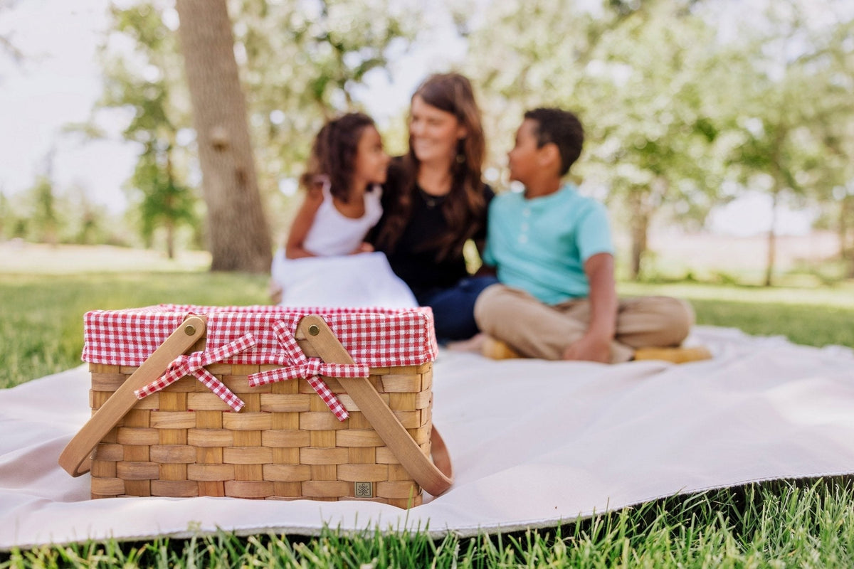 White & Red Gingham Farmhouse Picnic Basket