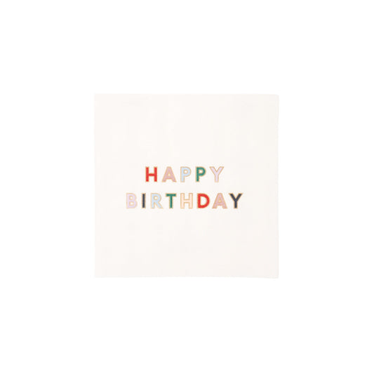 Blanc White Signature Happy Birthday Cocktail Napkins