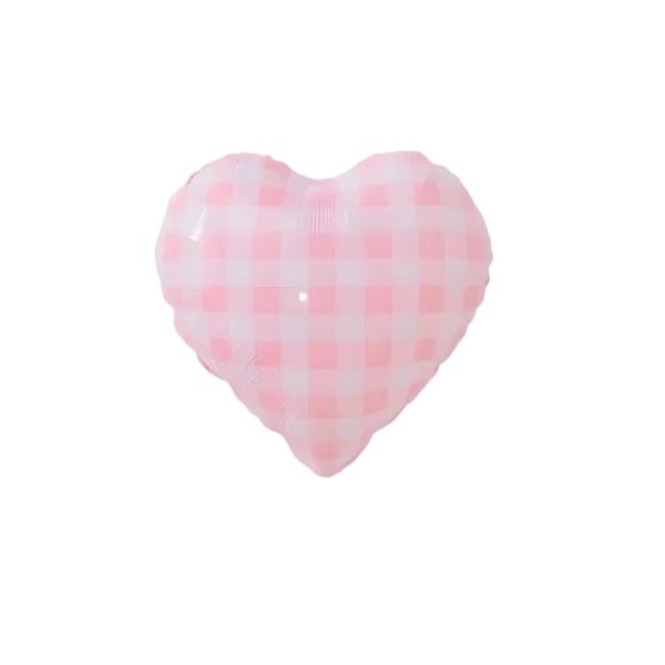 Gingham Pink Heart Foil Balloon