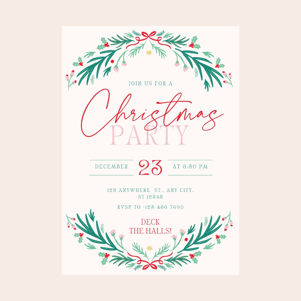 Christmas Wreath Digital Party Invitation
