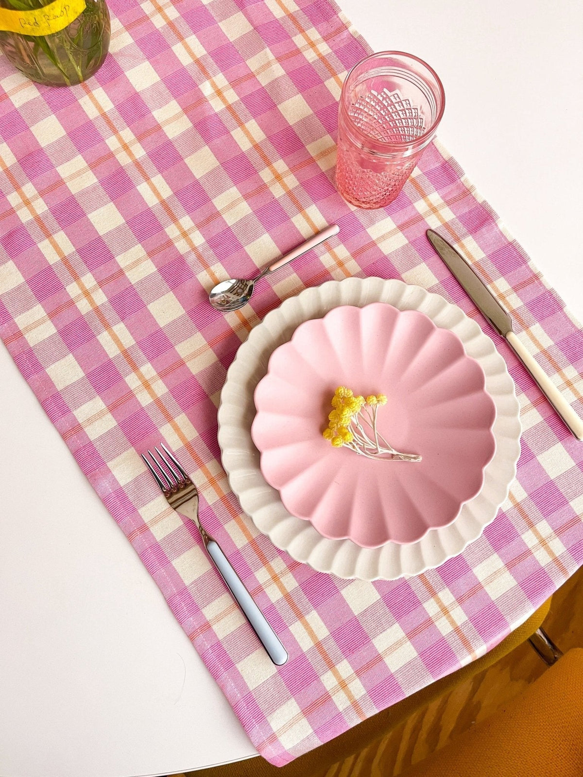 Abigail Plaid Table Runner in Bubblegum